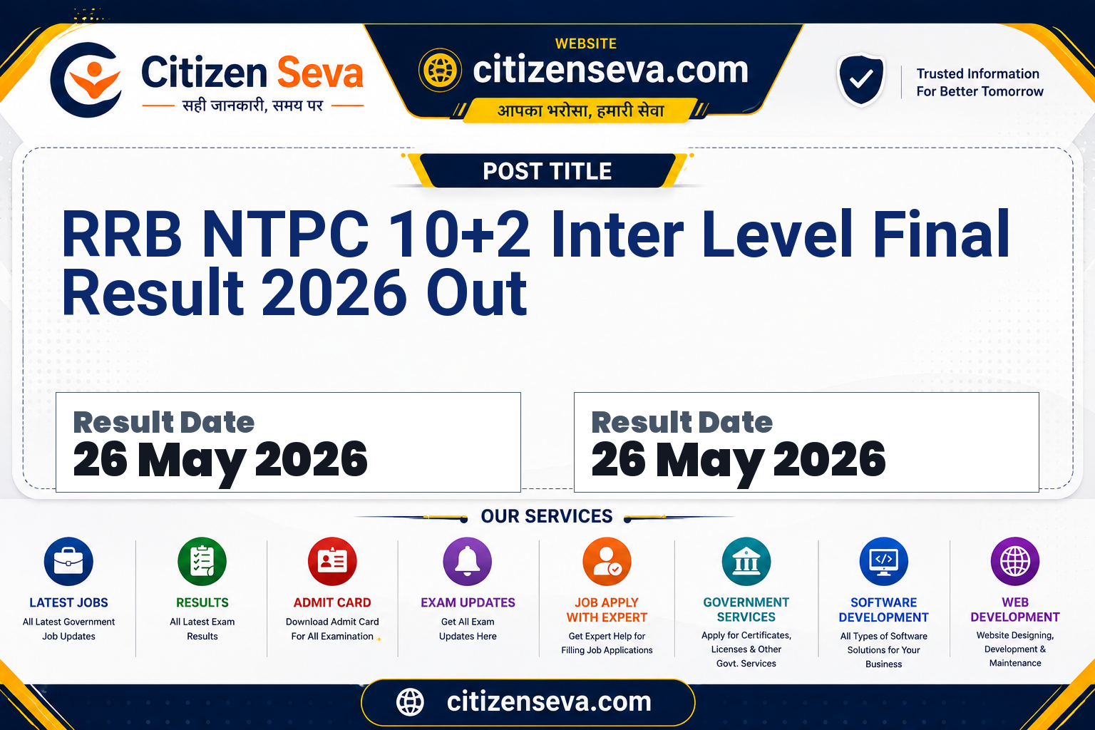 RRB NTPC 10+2 Inter Level Final Result 2026