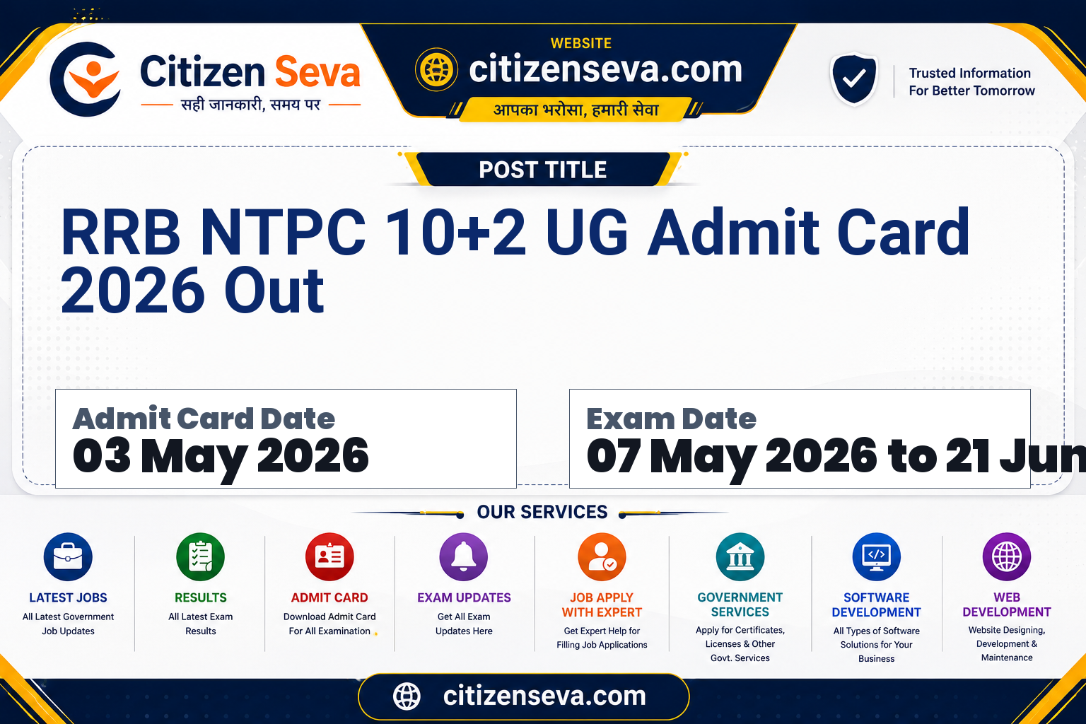 RRB NTPC 10+2 UG Admit Card 2026 Out