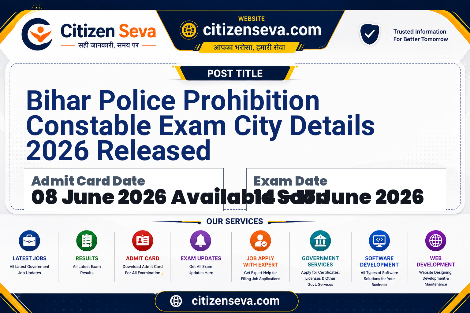 Bihar Police Prohibition Constable Exam City 2026