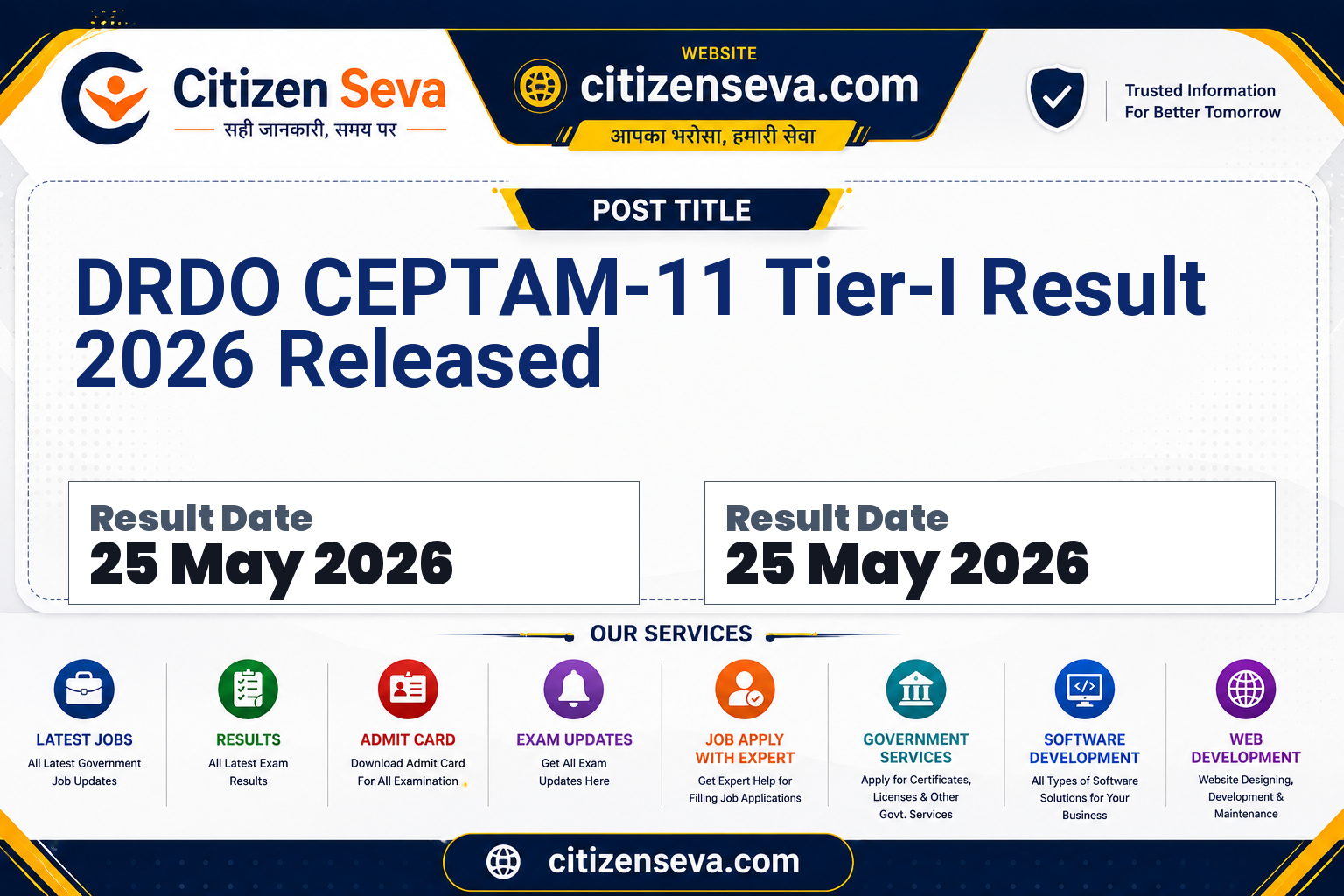 DRDO CEPTAM-11 Tier-I Result 2026