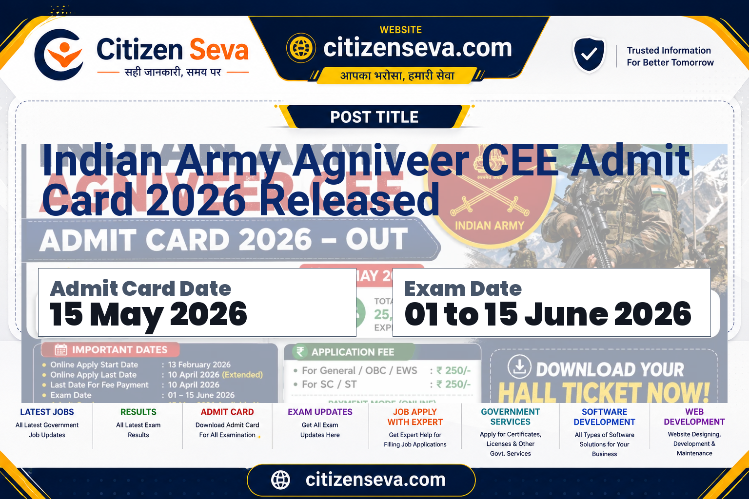 Indian Army Agniveer CEE Admit Card 2026