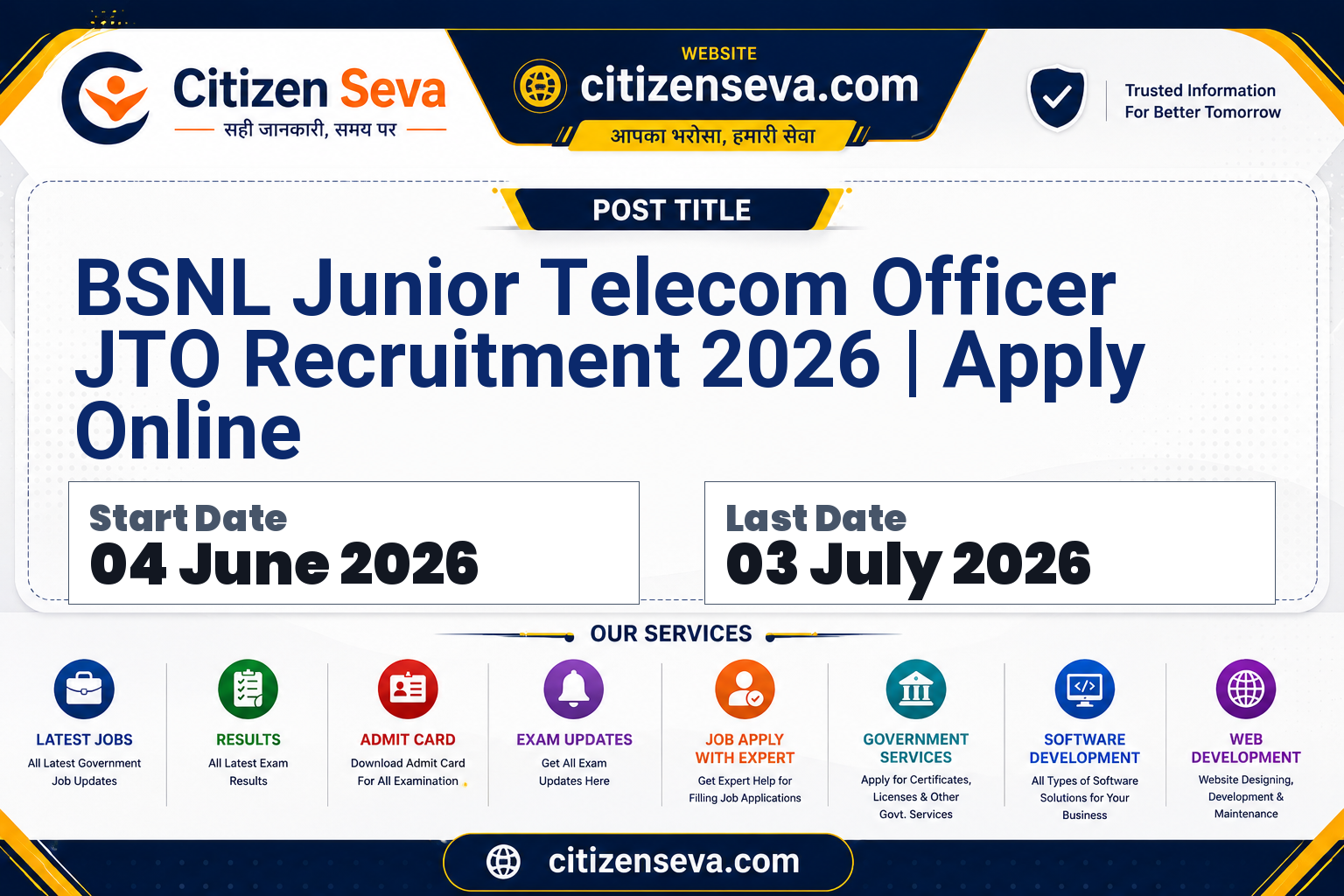 BSNL Junior Telecom Officer JTO Recruitment 2026